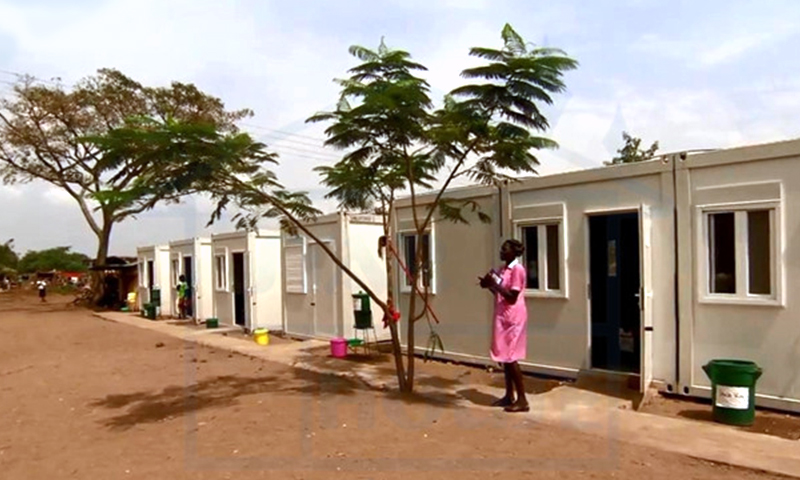 A row of finished modular housing units