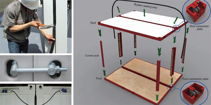 Steel-frame connection detail during flat-pack assembly